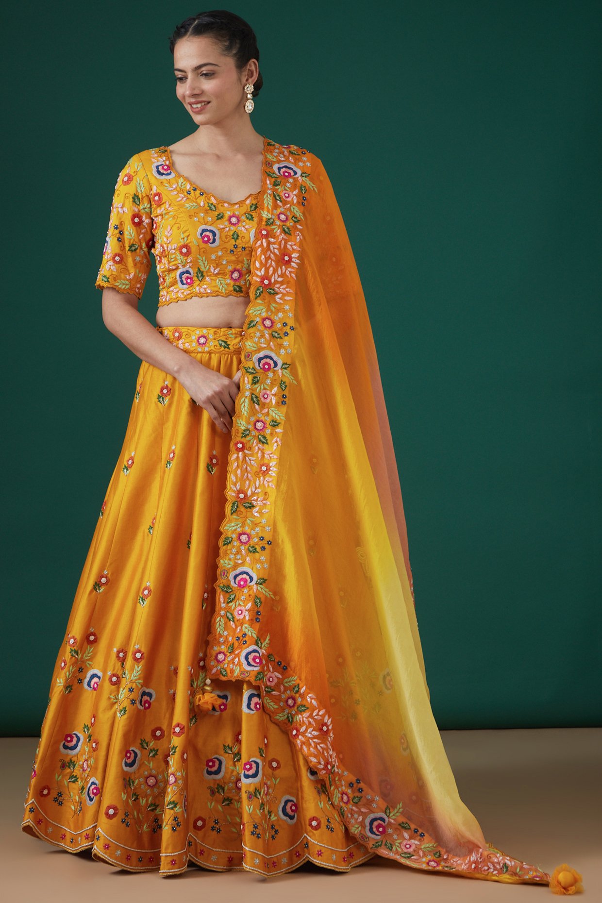 Amazing Yellow Sequins Embroidered Silk Lehenga Choli