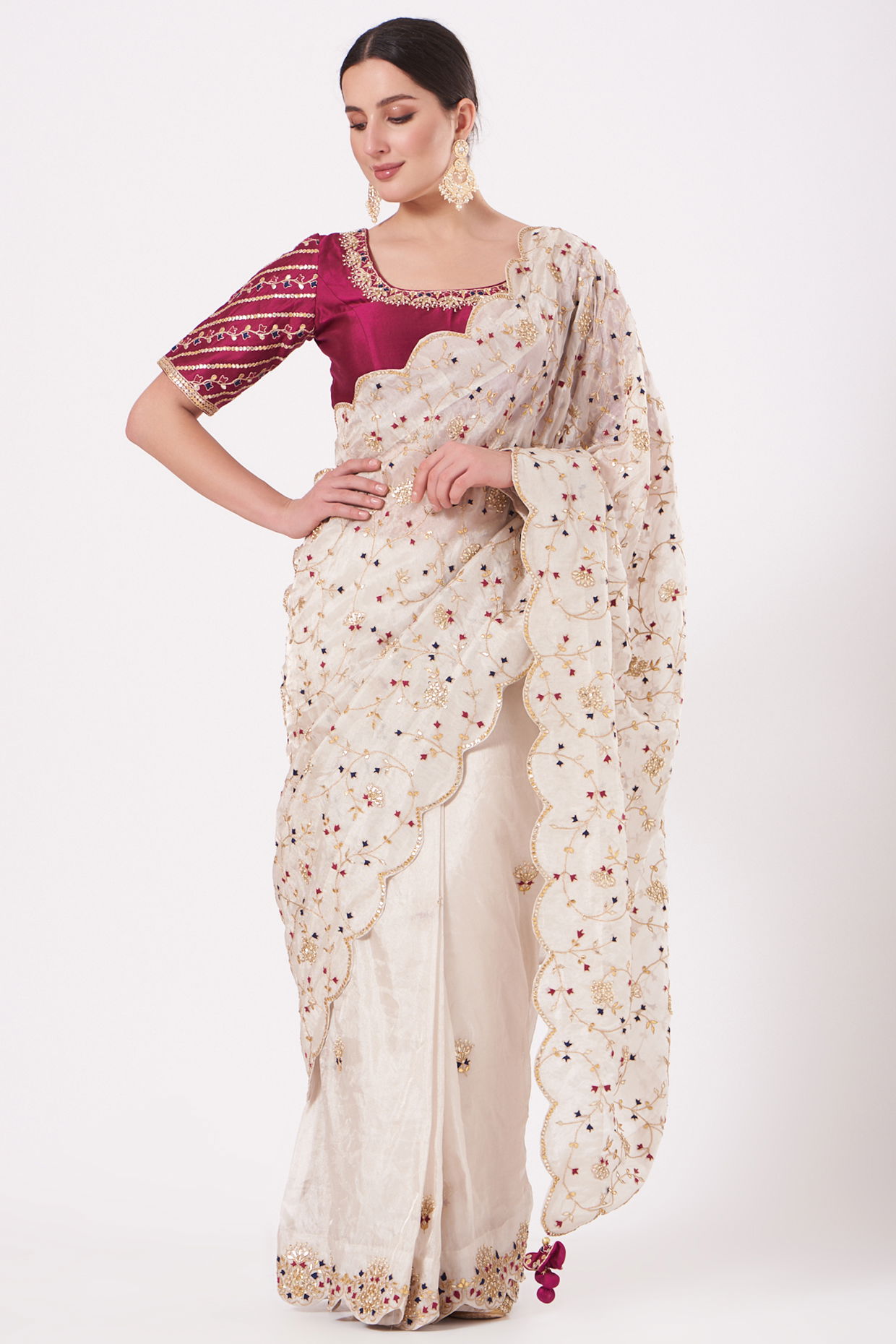 Nude Metallic Applique Saree – Studio East6