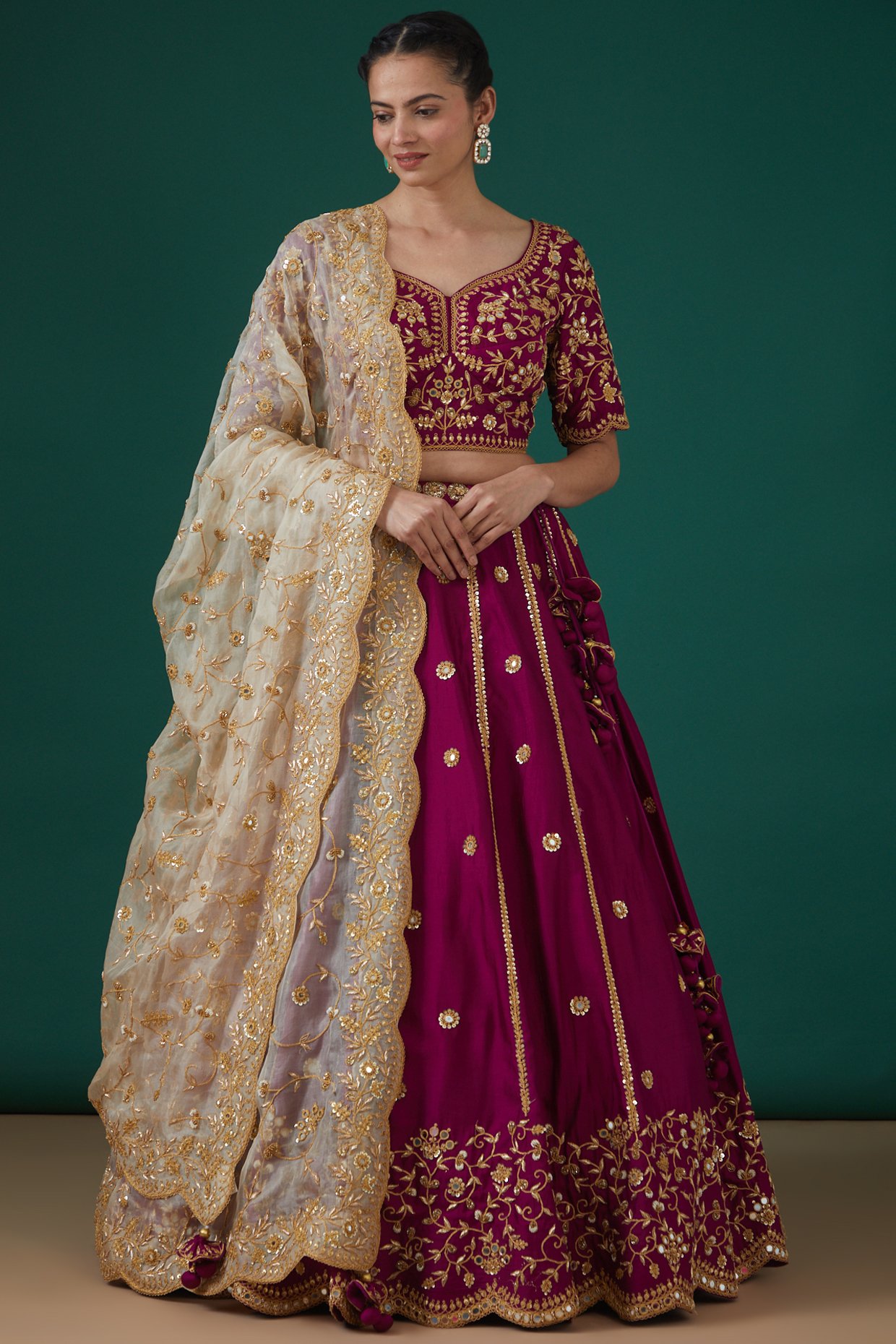 Green Lehenga and Purple Choli with Magenta Dupatta | Fashion, Indian  bridal fashion, Indian bridal