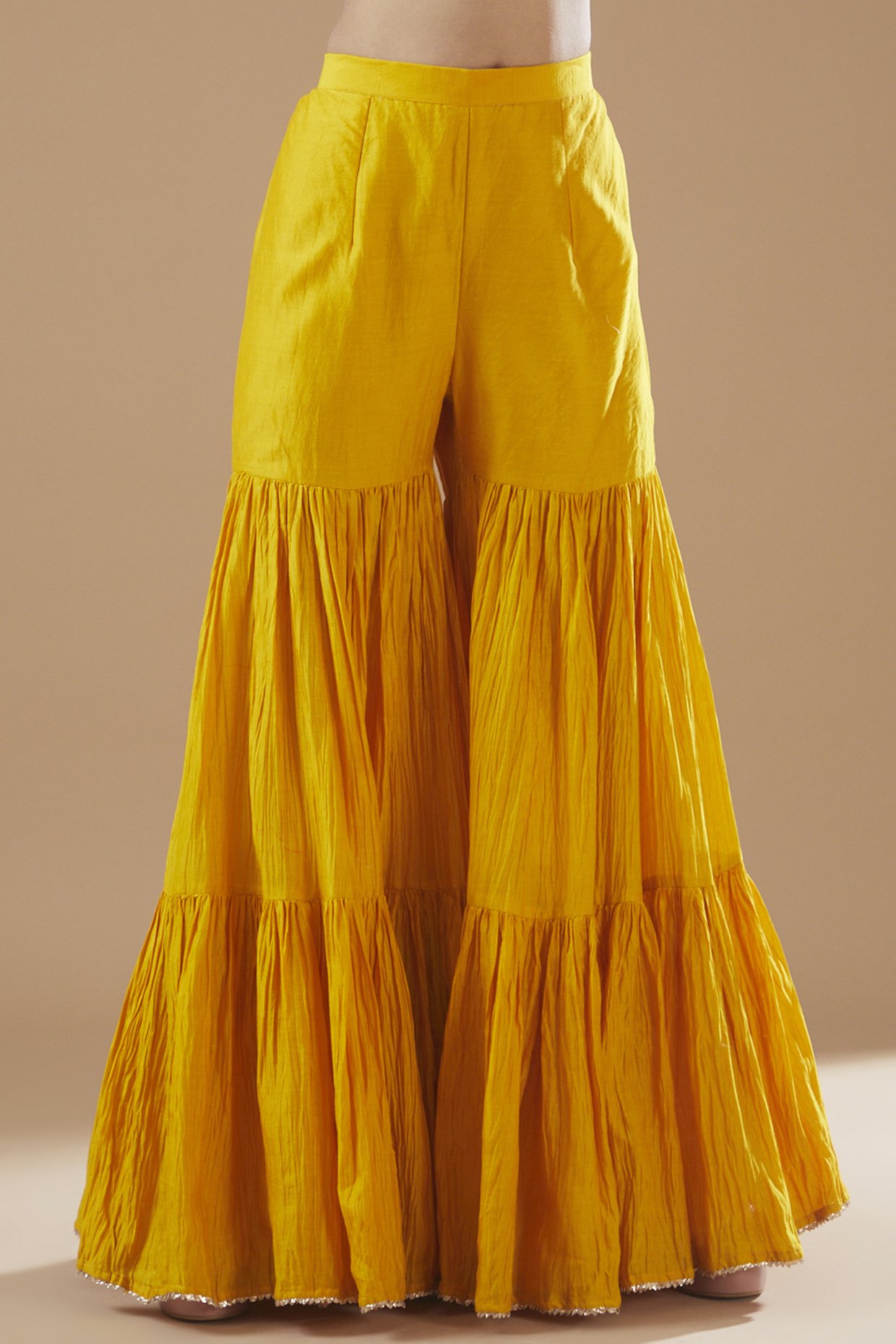 Buy Indya Women Yellow Ikat Printed Pleated Sharara Pants Sharara Pant,  Yellow, S at Amazon.in