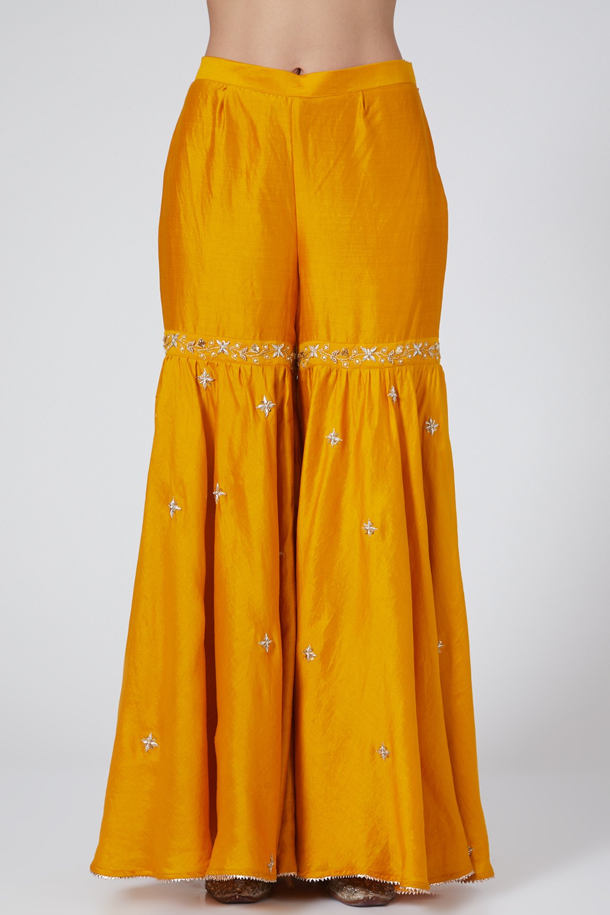 Buy Women Yellow Foil Georgette Sharara Pants - Cocktail Wear - Indya