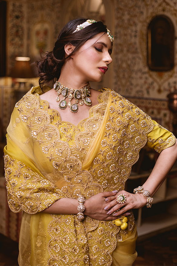 A Soft Yellow Saree With Blouse