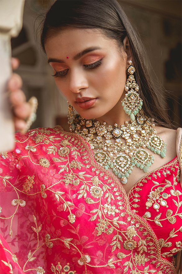 Ombre Bridal Lehenga in Hot Pink to Red Tone – Mongas