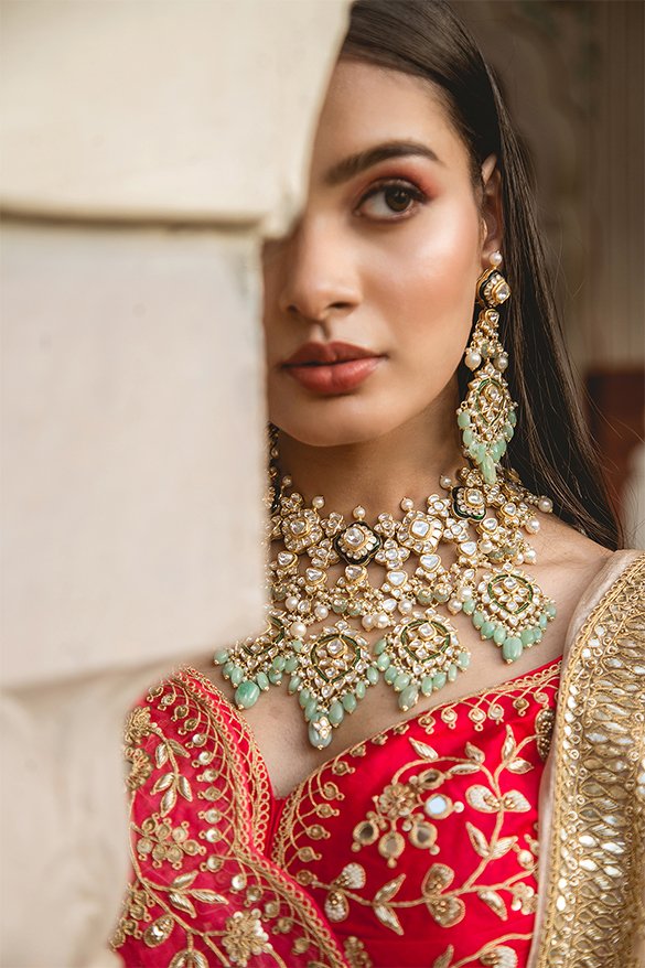 Buy Multi Color Stone Imitation Wedding Wear Necklace Set | Lehenga-Saree