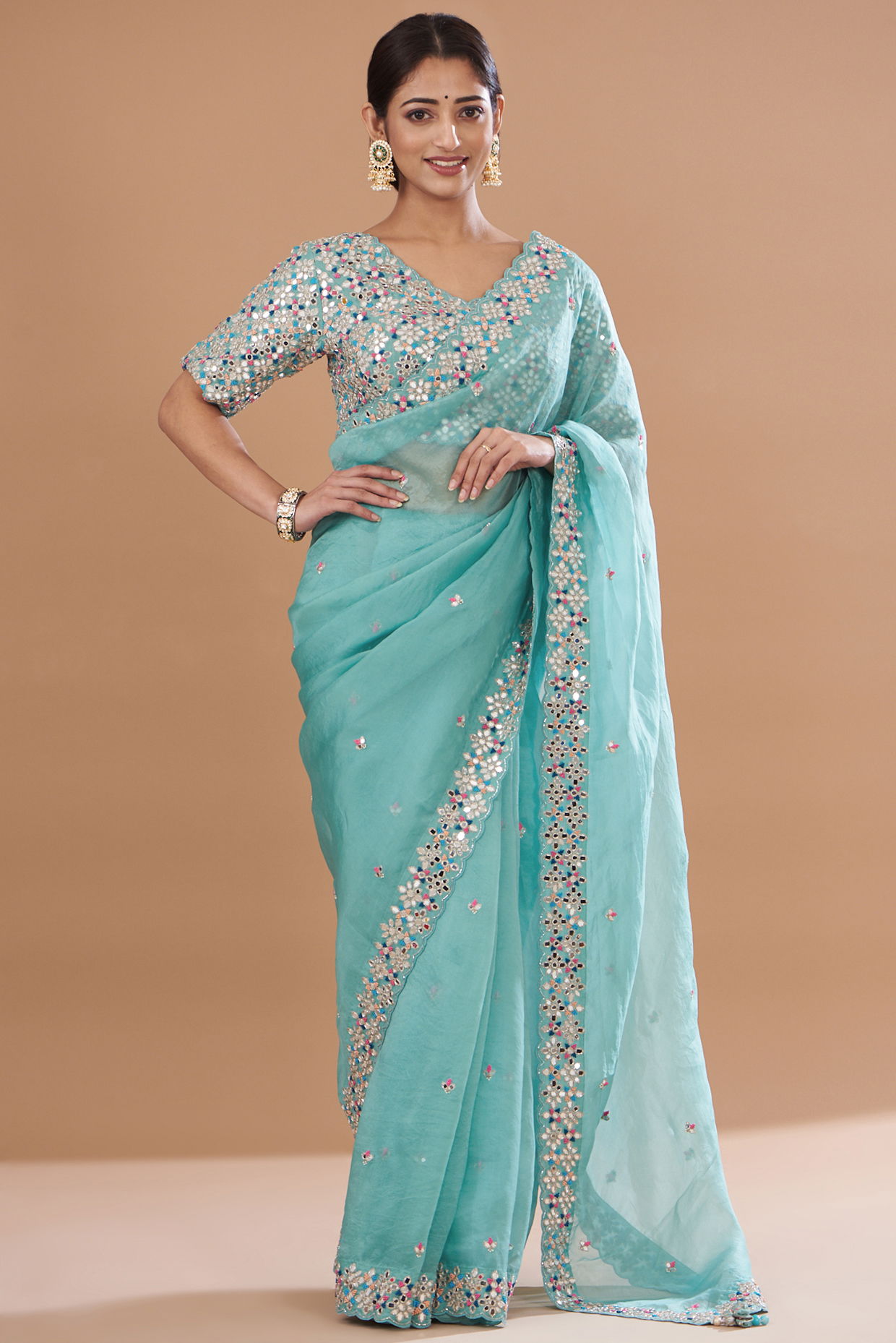 Blue Ombre Shaded Gota Saree Blouse Sett| Pallavi Jaipur