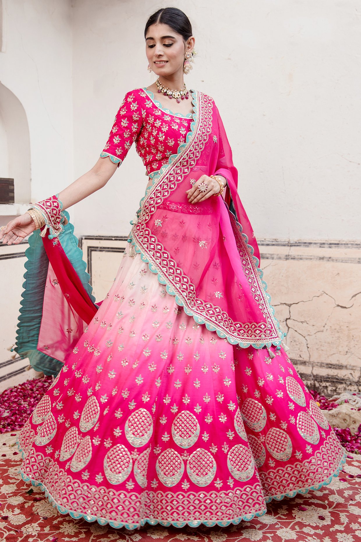 Buy Rani Pink Heavy Lehenga Paired With Blouse and Dupatta by Designer  PUNIT BALANA Online at Ogaan.com