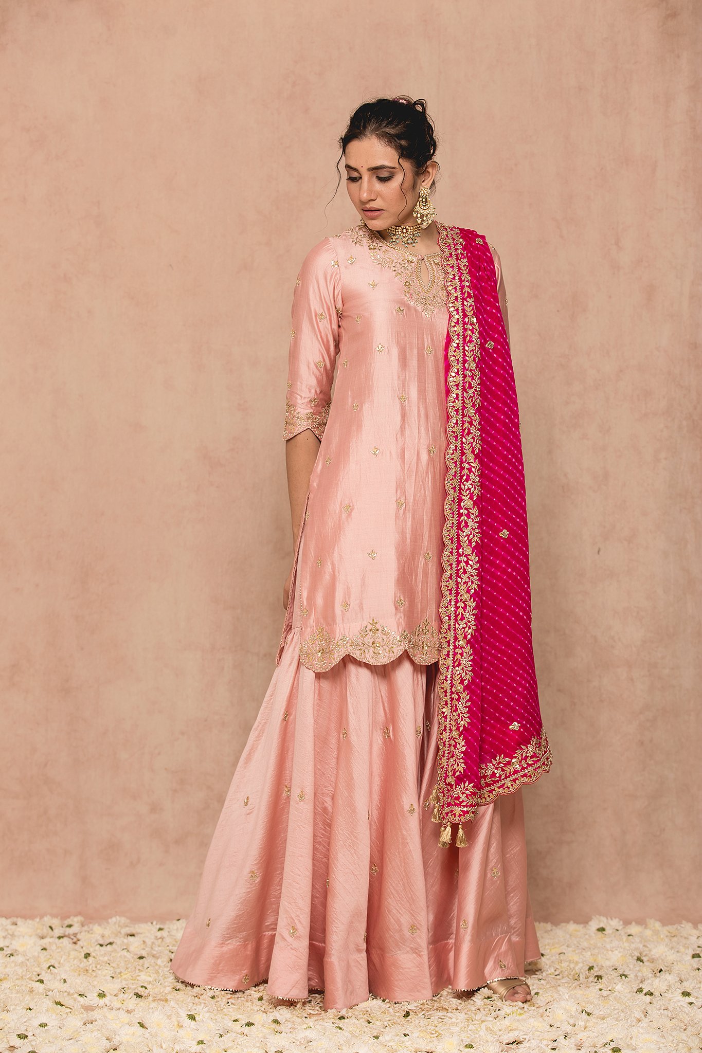 Net Sharara Suit with Dupatta in Pink fabsl20184 - Fabanza