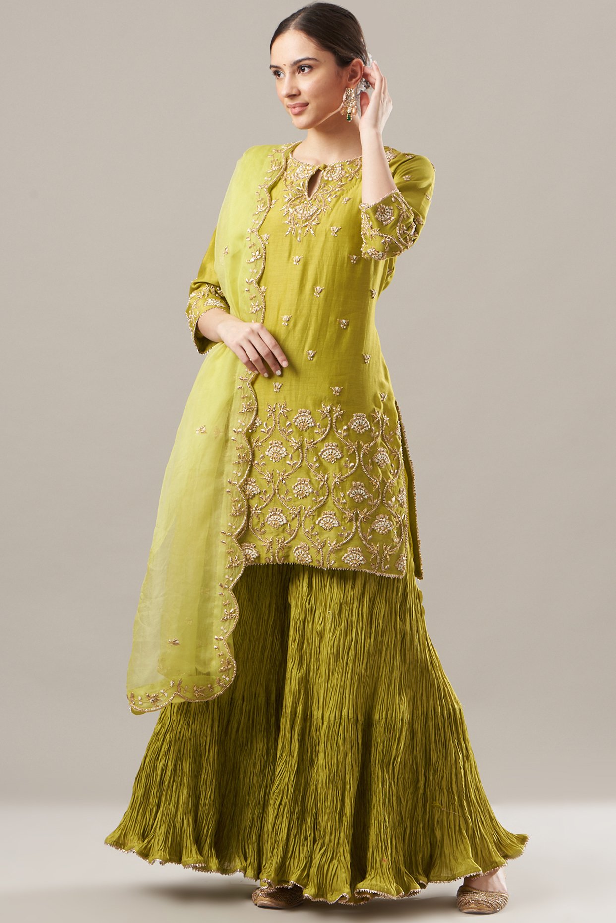 Chaand Chanderi Sharara Set with Block Printed Jacket in Yellow - Set –  Tulsiya